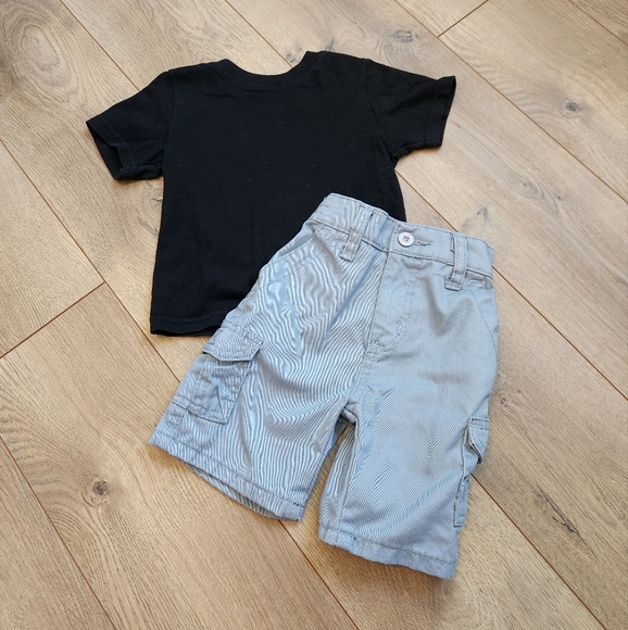 18m Boys Shorts And Black tee Outfit - Picture 1 of 2